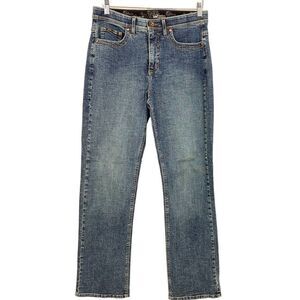 Lee Women's SZ 12 Straight Leg Decorative‎ Back Pockets Faded Blue Jeans